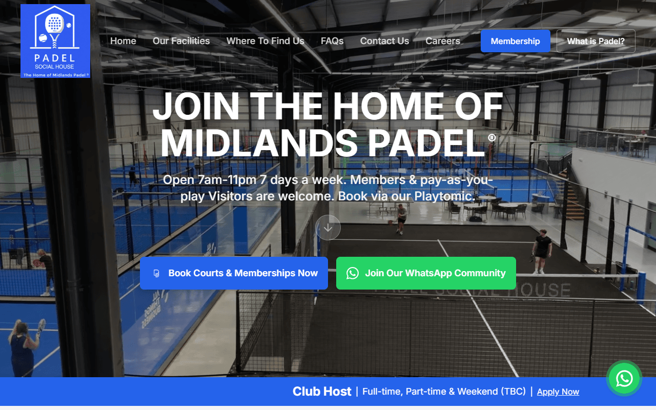 Padel Social House website screenshot
