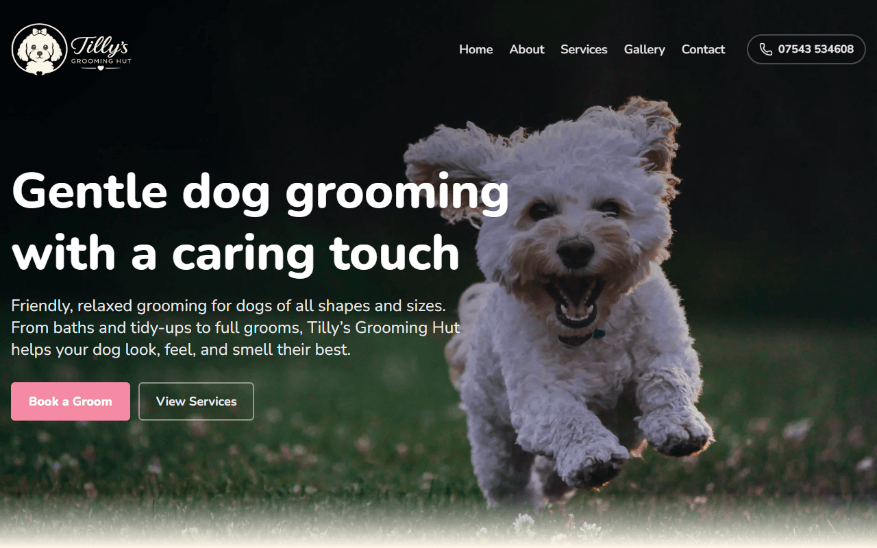 Tilly's Grooming Hut website screenshot